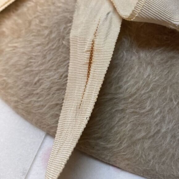 Vintage Sovereign Tan Fur Felt Floppy Hat  Ribbon Bow Boho Grannycore - Picture 6 of 7